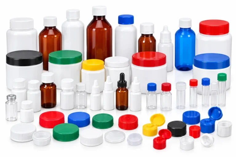 Pharmaceutical bottles, caps and jars